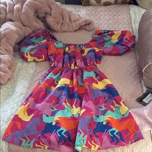Fantastic Fawn Vibrant Colorful Mini Dress (Never Worn)